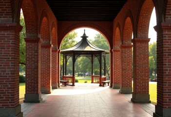 Fototapeta premium Brick Colonnade with Gazebo View