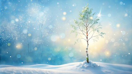 Winter Wonderland A Single Birch Tree in a Snowy Landscape Under a Softly Lit Sky