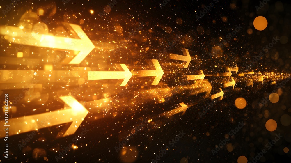 Aufkleber A dynamic display of upward-moving arrows made of golden light particles, representing prosperity.