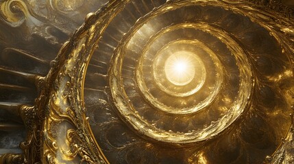A golden spiral rising toward a bright central light, representing upward success.