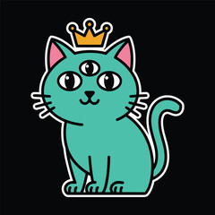 Three-Eyed Cat with Crown Illustration