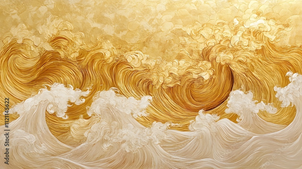 Poster Golden waves forming a flowing abstract ocean of abundance.