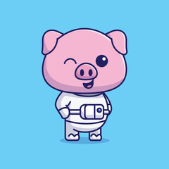 Fototapeta premium Simple cute pig astronaut in space cartoon vector illustration Collection of animals concept icon isolated