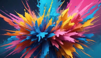 Vibrant abstract artwork with a mix of blue orange yellow and pink hues in a dynamic color arrangement, art, dynamic, blue