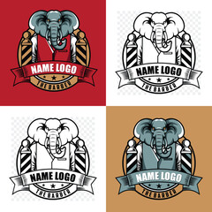 Barber man character mascot logo design with elephant head. Barber shop logo design. Elephant Logo. Razor symbol with old style for hairdresser