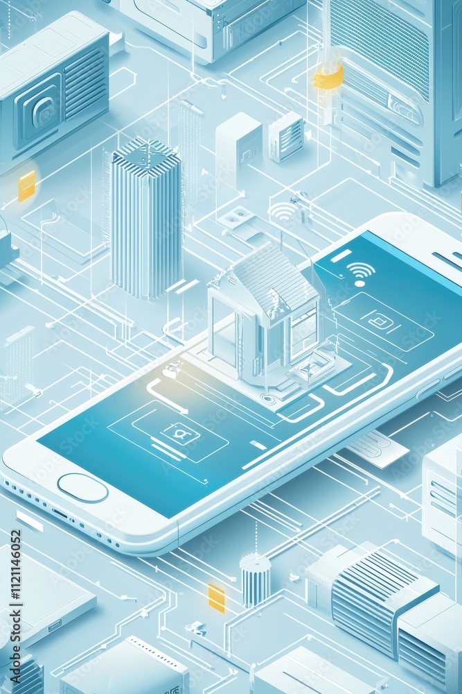 Poster smartphone displaying a smart home technology application concept