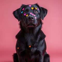 Obraz premium A black dog with hearts on its face