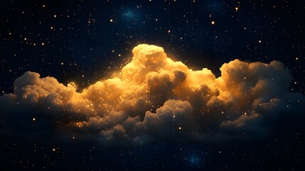 Luminous golden clouds floating in a dark starry sky.