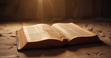 A single bible page illuminated by soft light, quiet space, booklight