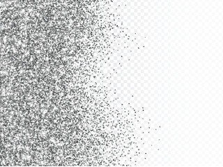 Glitter confetti, snow falling from the side. Vector silver dust, explosion on black background. Sparkling border, frame. Great for wedding invitations, party posters, Vector.