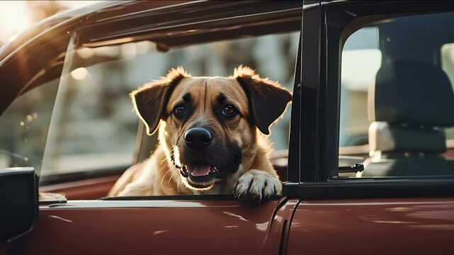 happy video dog car window road travel pet animal journey summer trip white cute ride looking fun cation transportation vehicle driving hound holiday english bullvideo portrait sitting adorable