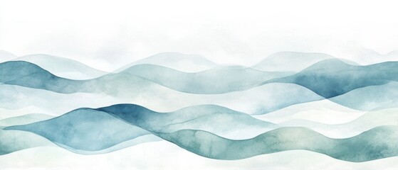 Obraz premium Serene Watercolor Landscape: Abstract Blue Green Rolling Hills