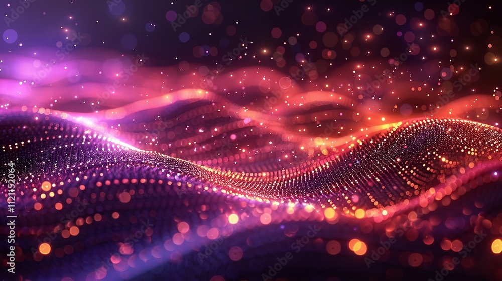 Poster digital wave of data points in a digital technology background.