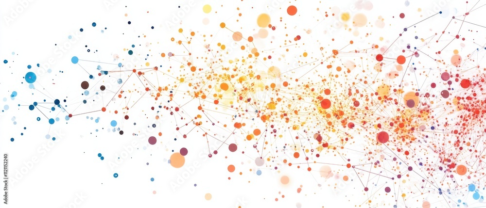 Poster Abstract Network Connection Dots and Lines, Colorful Data Visualization Background