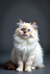 Fluffy Kitten with Blue Eyes, Tongue Out