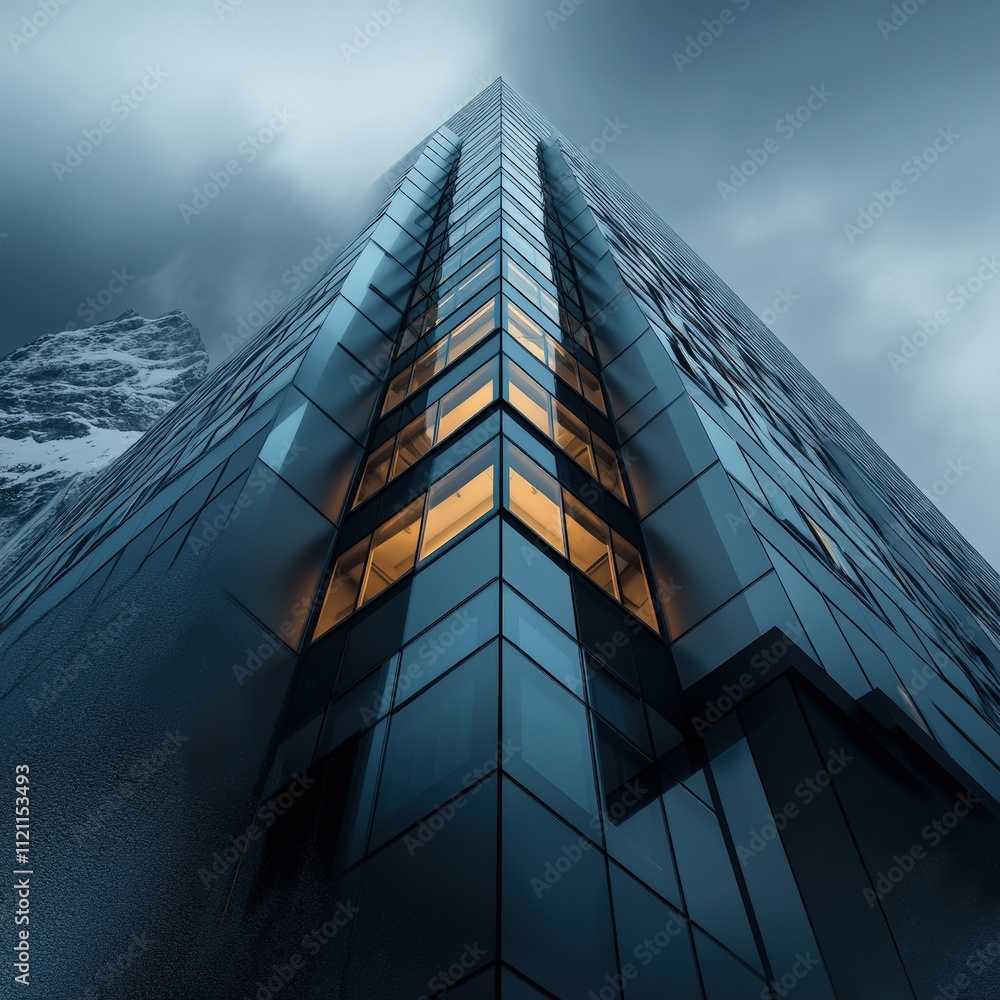 Poster modern skyscraper with reflective windows