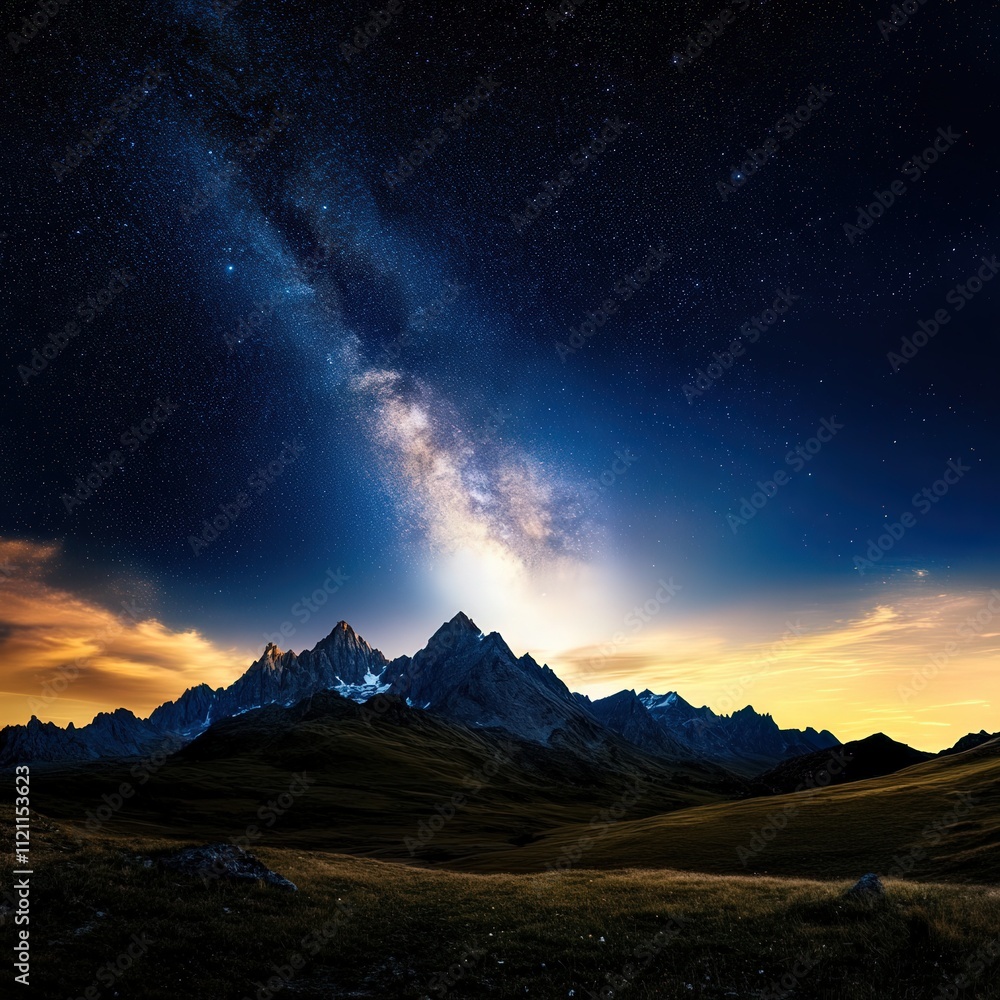 Poster mountain range under a starry sky