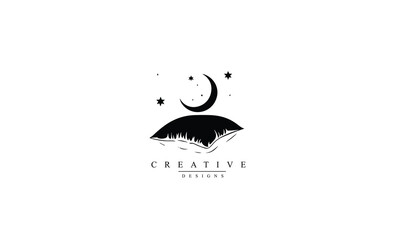 pillow bed with night moon star logo vector black icon symbol graphic design illustration white background