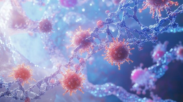 Microscopic Viral DNA Structure, Cellular Infection, Biomedical Science