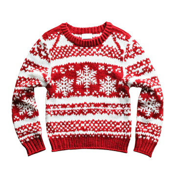 transparent PNG image of women's warm clean sweater with winter scandinavian pattern