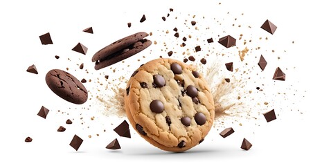 Pile_cake_crumbs_chocolate_cookie_flying_isolate