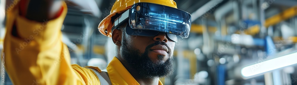 Aufkleber Oil rig worker using augmented reality glasses to troubleshoot pipeline systems