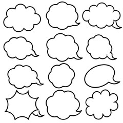 Collection of twelve diverse blank speech bubbles, ideal for communication and dialogue design.
