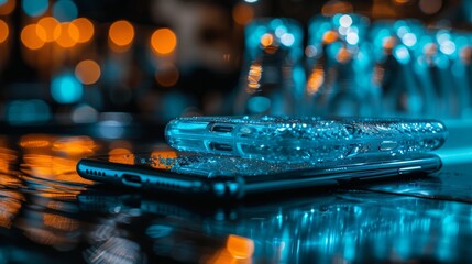 Naklejka premium Futuristic glass smartphone featuring holographic display technology and innovative design concepts