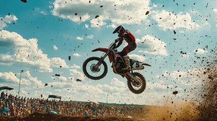 Motocross Rider Soaring, Dirt Flying, Number Five, Adrenaline Rush