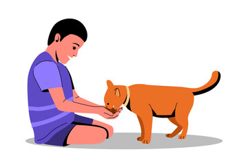 Illustration of a Boy Playing with His Cat