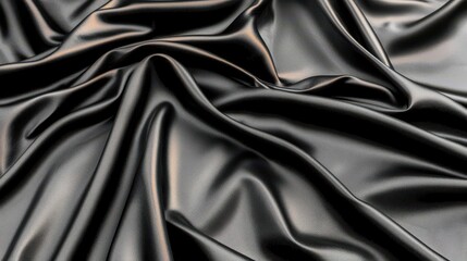 Textured black satin fabric, elegant drapery on a smooth surface.