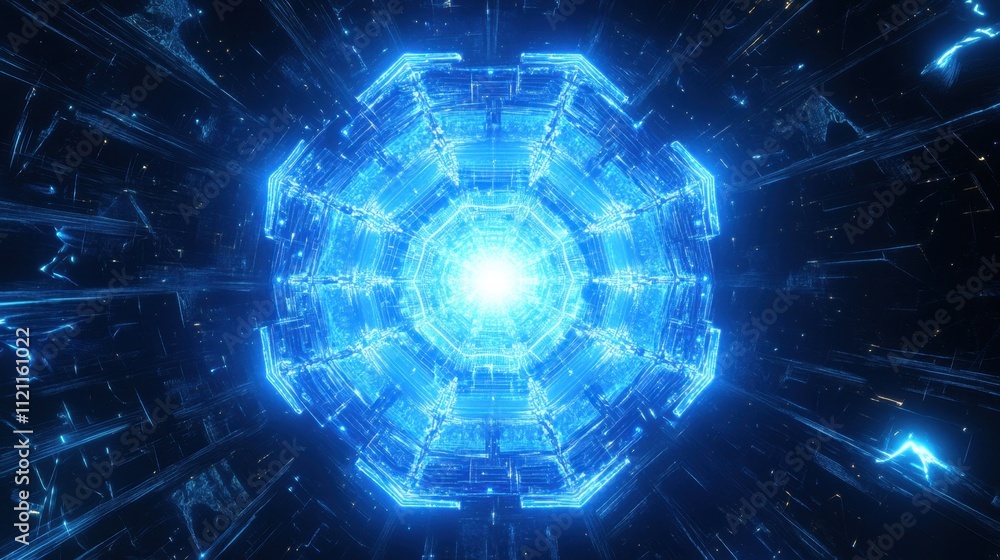 Poster abstract digital background with glowing blue polygons and interconnected lines for futuristic visua