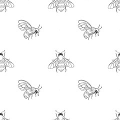 black and white seamless bee pattern