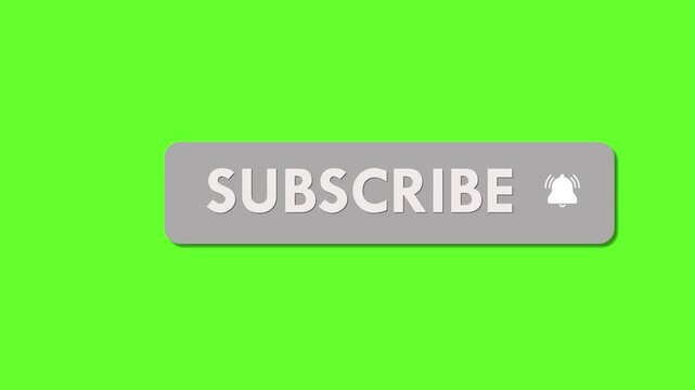 Social media subscribe and notification button subscriber mouse clicking animation on green screen. Subscribe with hand touching and bell icon.