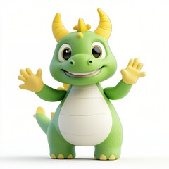 Fototapeta premium Adorable Green Baby Dragon Cartoon 3D Render Mascot Friendly Cute