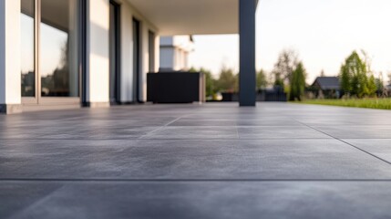 Clean gray concrete terrace tiles, their uniform texture and neat alignment exuding simplicity and style