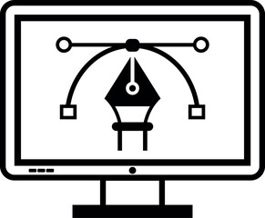 Pen Tool with Anchor Points on Computer Screen, Minimalist Pen Tool Icon for Graphic Design and Vector Editing.