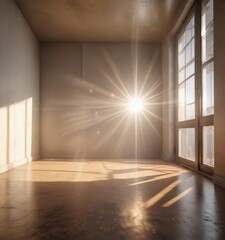 Obraz premium Blurred light rays emanating from a radiant sun in the corner of an abstract room, ray, abstract, sun