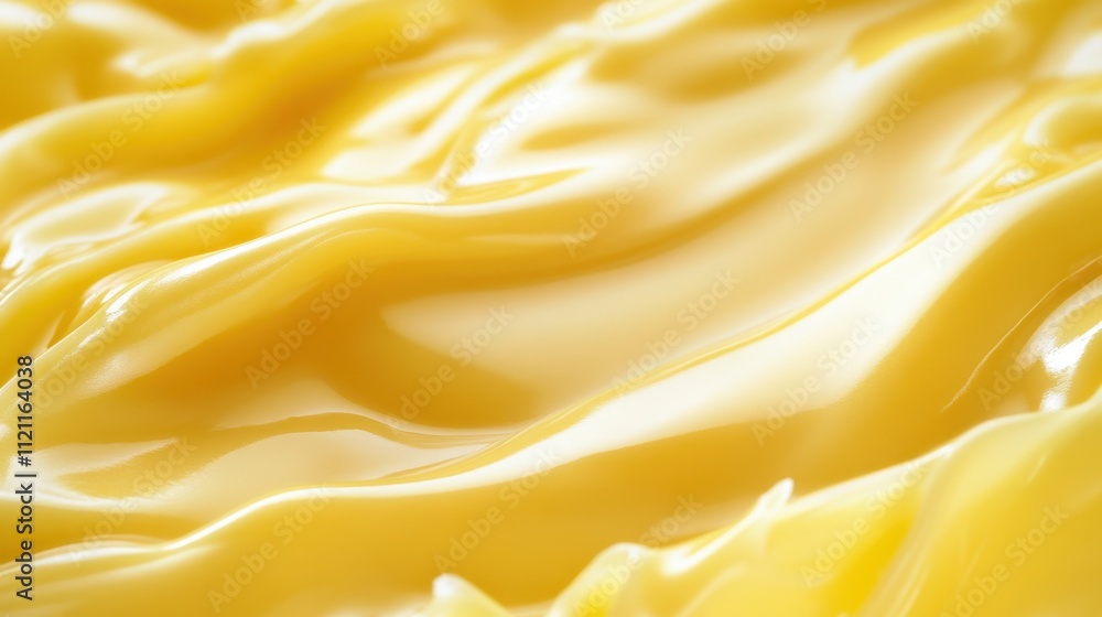Poster close-up of elegant yellow cream folds, glossy texture creating a soft and smooth background