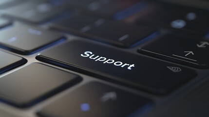A close-up of a keyboard showing the "Support" key, symbolizing assistance in technology and user experience.
