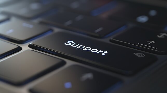 A close-up of a keyboard showing the "Support" key, symbolizing assistance in technology and user experience.