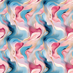Obraz premium Fluid colors twist and swirl in a seamless abstract pattern, evoking dreams and tranquility with vibrant strokes of pink, blue, and gold artistry