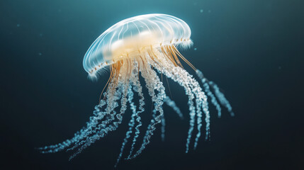 Fototapeta premium A Mystical Jellyfish Illuminating the Ocean with Its Glow