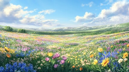 Obraz premium Vibrant Wildflower Meadow Under a Sunny Sky
