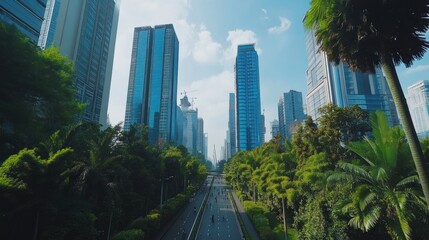 Urban Oasis Cityscape Modern Buildings and Lush Greenery