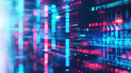 Obraz premium Abstract Digital Code: Binary Data Stream and Cyberpunk Aesthetics