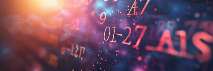 Abstract Math Equations, Numbers, Science, Technology, Data, Formula, Algorithm, Code, Digital, Cyberpunk, Neon, Glowing, Abstract Background