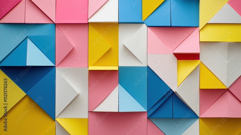 Poster geometric abstract background with bright colorful polygons arranged in a vivid pattern