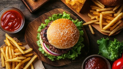 Delicious Air Fryer Meal with Burger and Fries