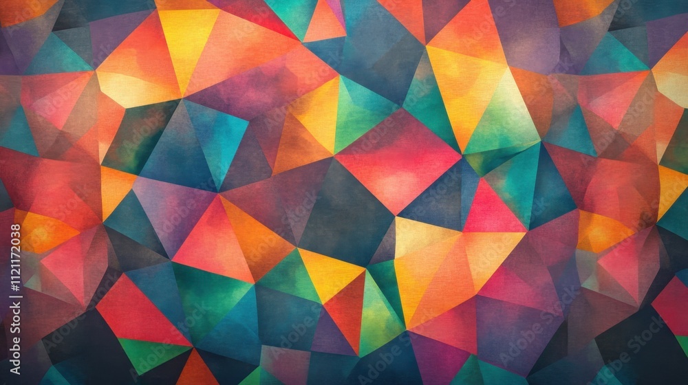 Aufkleber layered colorful polygon shapes creating a vibrant abstract geometric design for modern themes